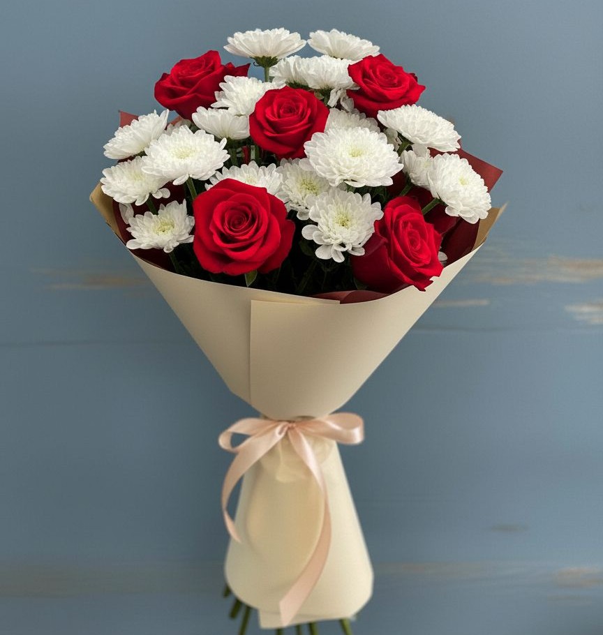 Букет цветов из: Розы и Хризантемы в Беседино