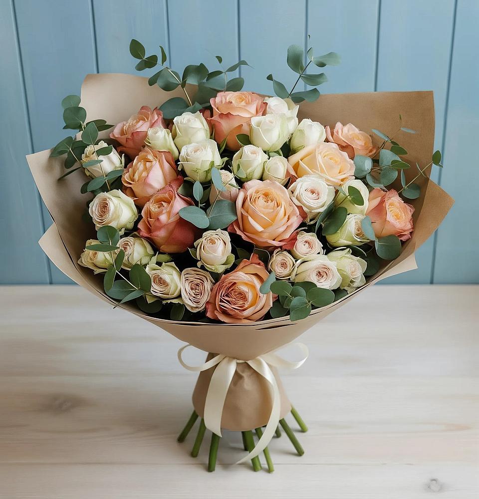 Букет цветов из: Альстромерии и Розы в Беседино