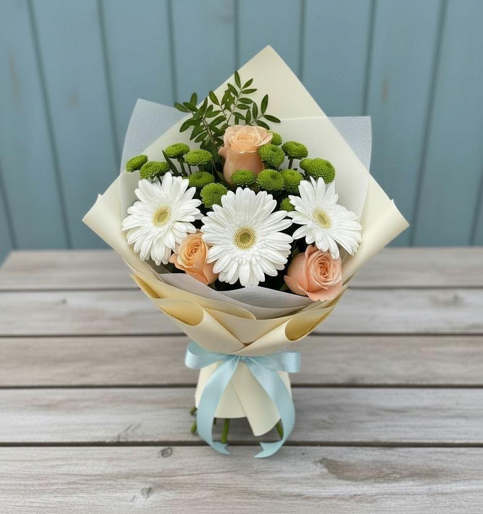 Букет цветов из: Герберы, Розы и Хризантемы в Беседино