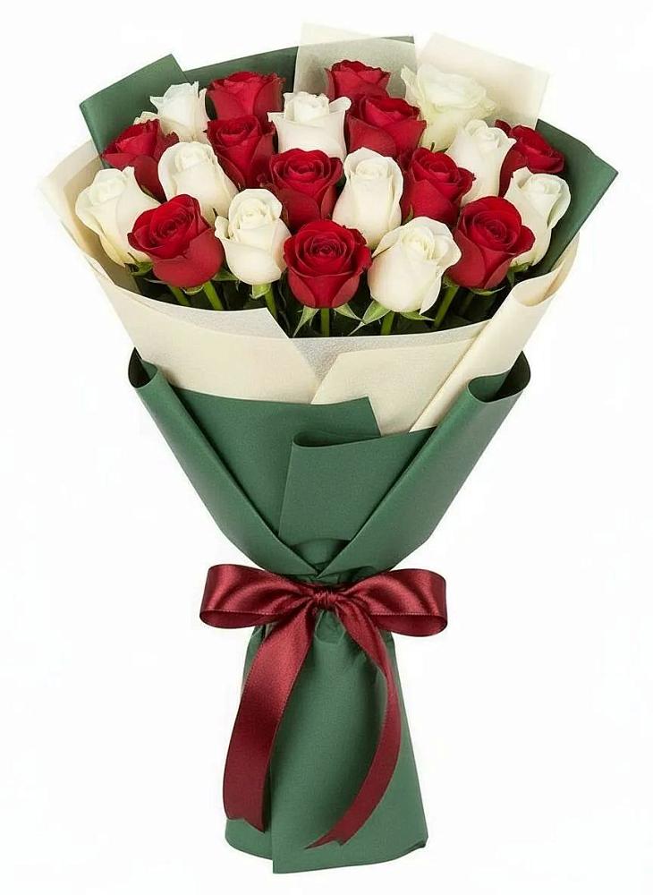Букет Микс из красных и белых роз в Беседино