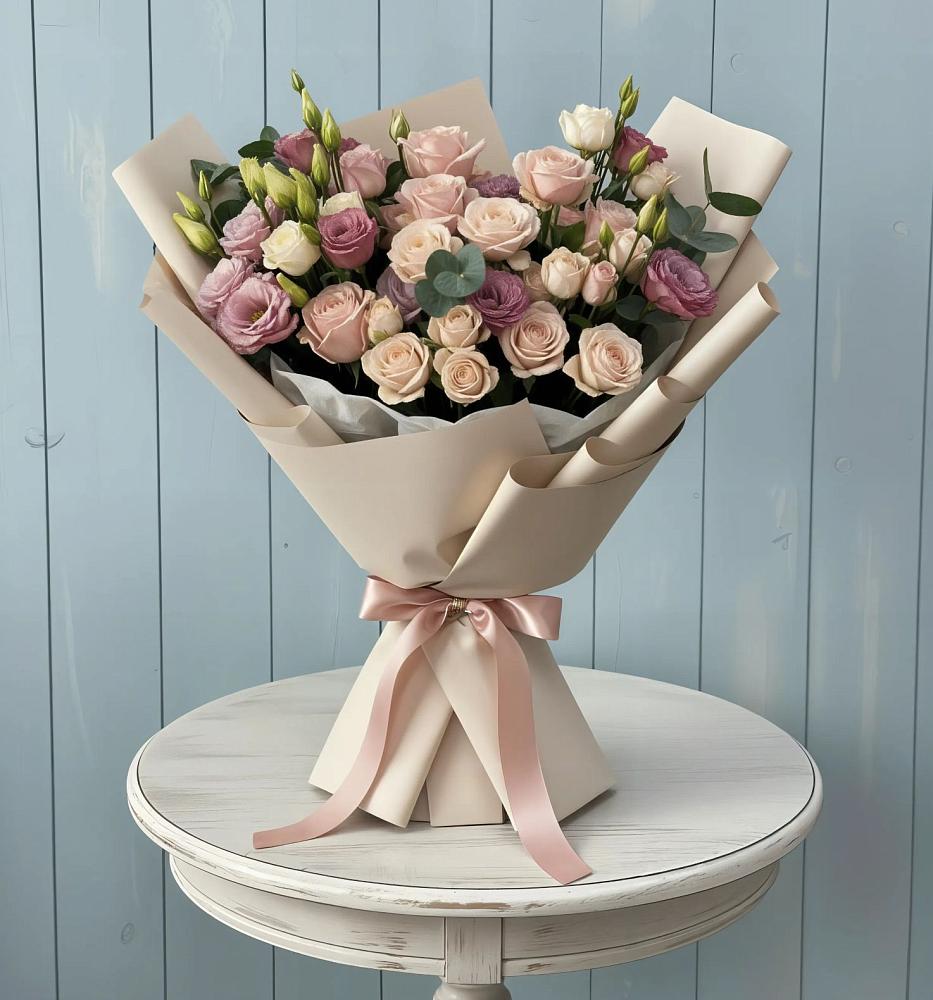 Букет цветов из: Розы и Лизиантусы в Беседино