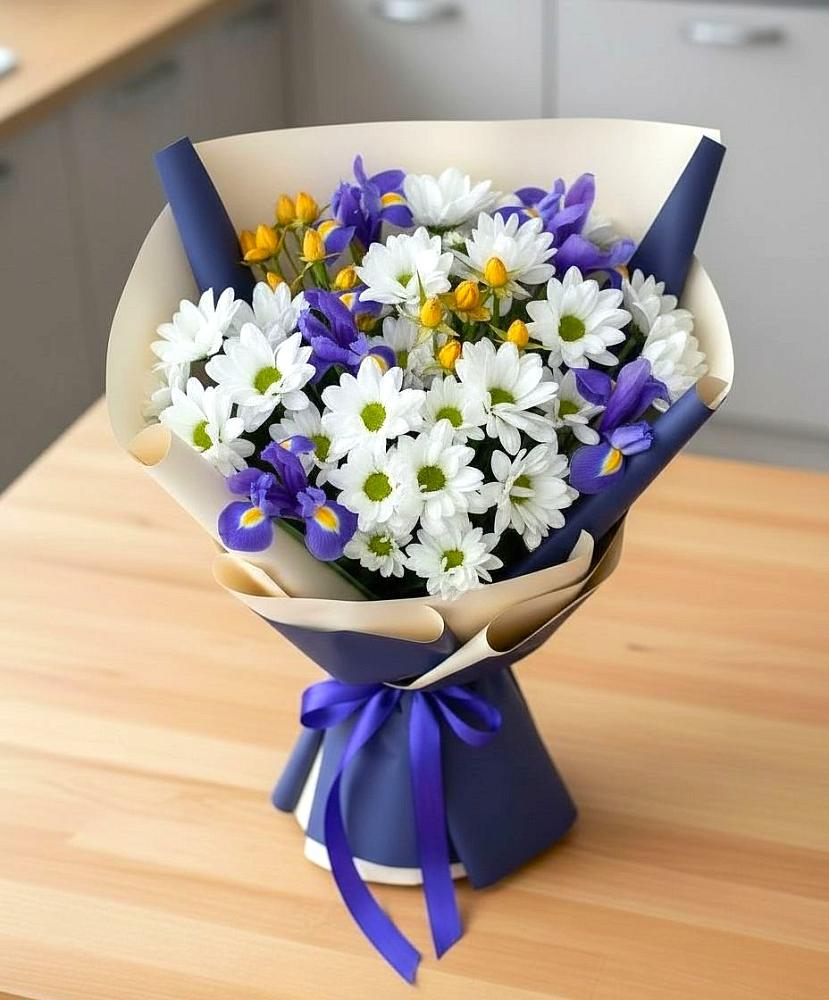 Букет цветов из: Розы, Ирисы и Хризантемы в Беседино