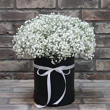 Цветочная композиция из Гипсофила в шляпной коробке в Беседино